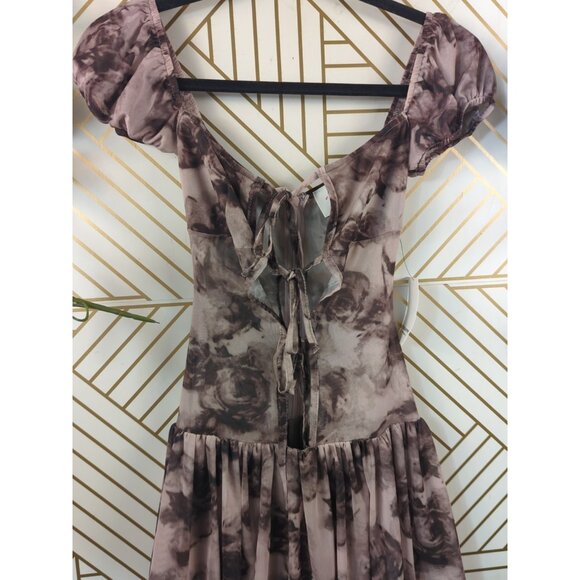 BOUTIQUE BRAND Women's Rose Frilly Mini Dress With Shorts Under Tie Front S NEW - Picture 3 of 9